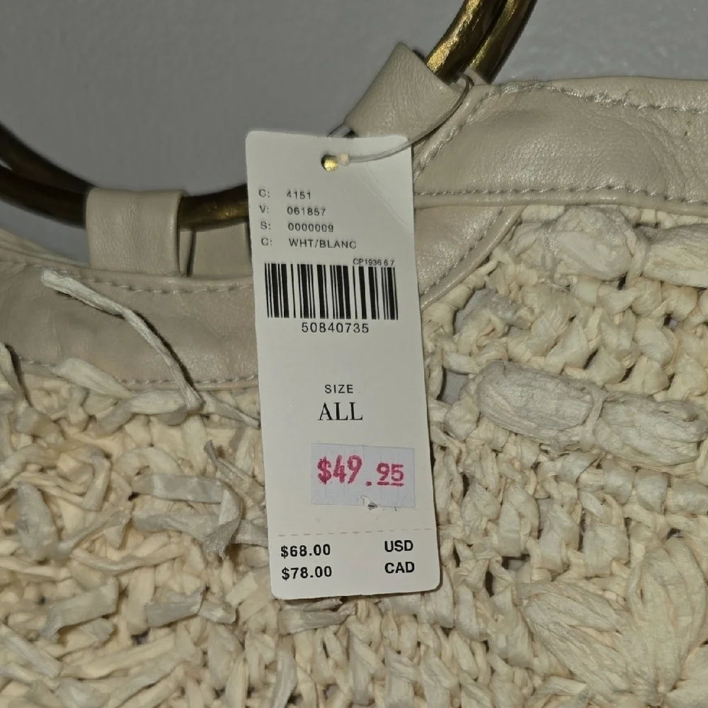 Anthropologie Beige Textured Tote with Gold Ring Handles NWT LOT-Q - Picture 2 of 11